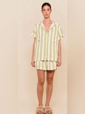 Piyama Abigail Sleep Set in Margarita Green stripe size L VGUC
